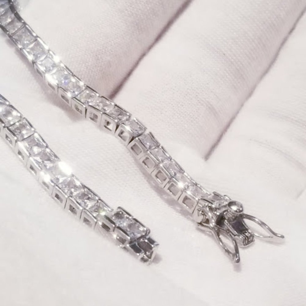 5.00 Carat Princess cut Tennis Bracelet 14k White Gold finish 7 Inches